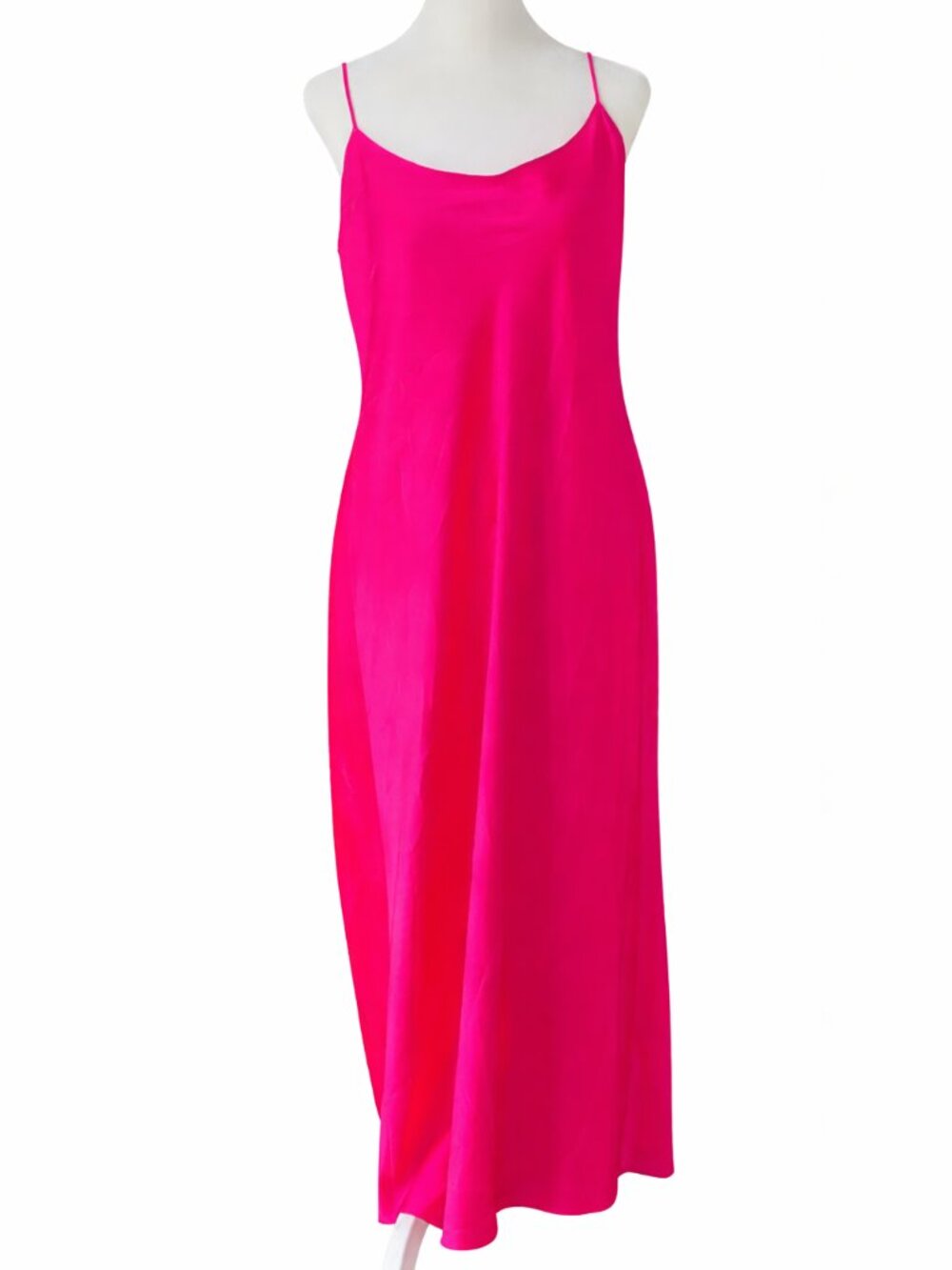 J.Crew Gwyneth Slip Dress Size 10 Neon Fuchsia Satin Midi Spaghetti Strap 90s